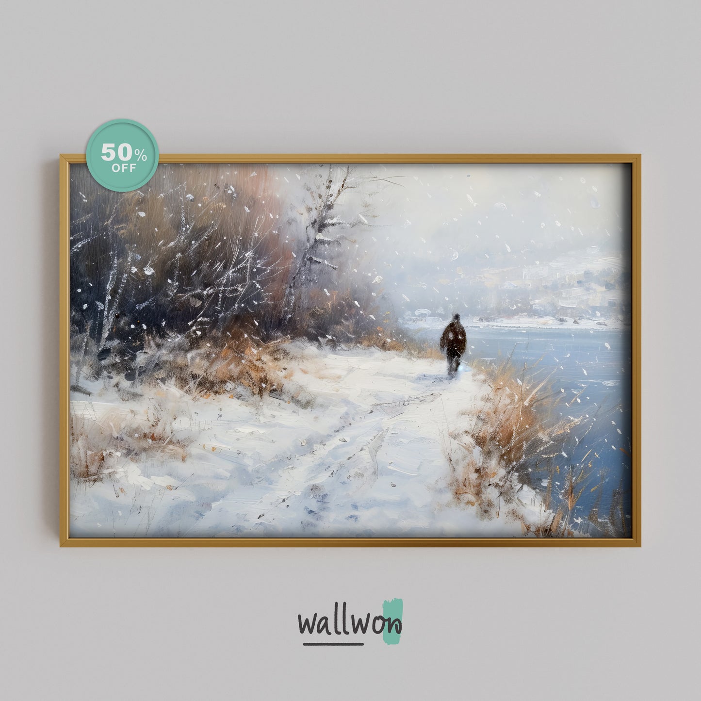 Solitude Along the Frozen Flow Painting DIGITAL Art | PRINTABLE Digital Download