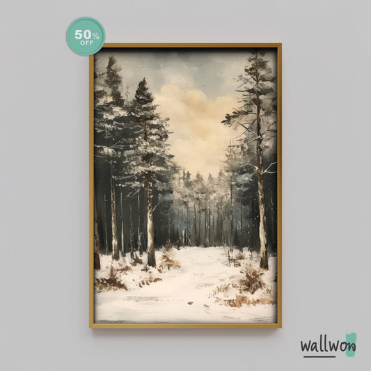 Silent Sentinels: Pine Trees in Winter's Embrace DIGITAL Art | PRINTABLE Digital Download