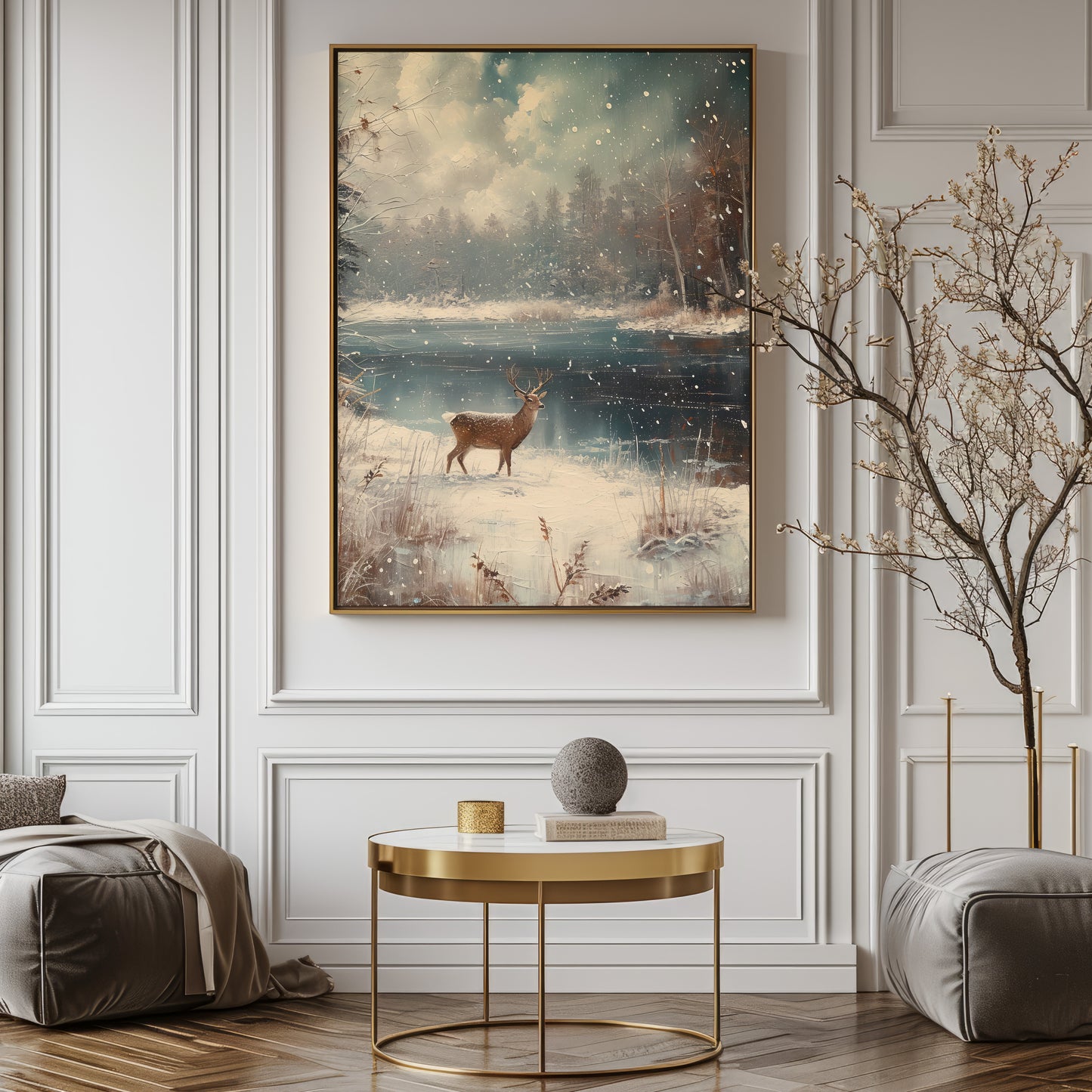 Frosty Haven: Deer by the Frozen Lake | PRINTABLE Digital Download