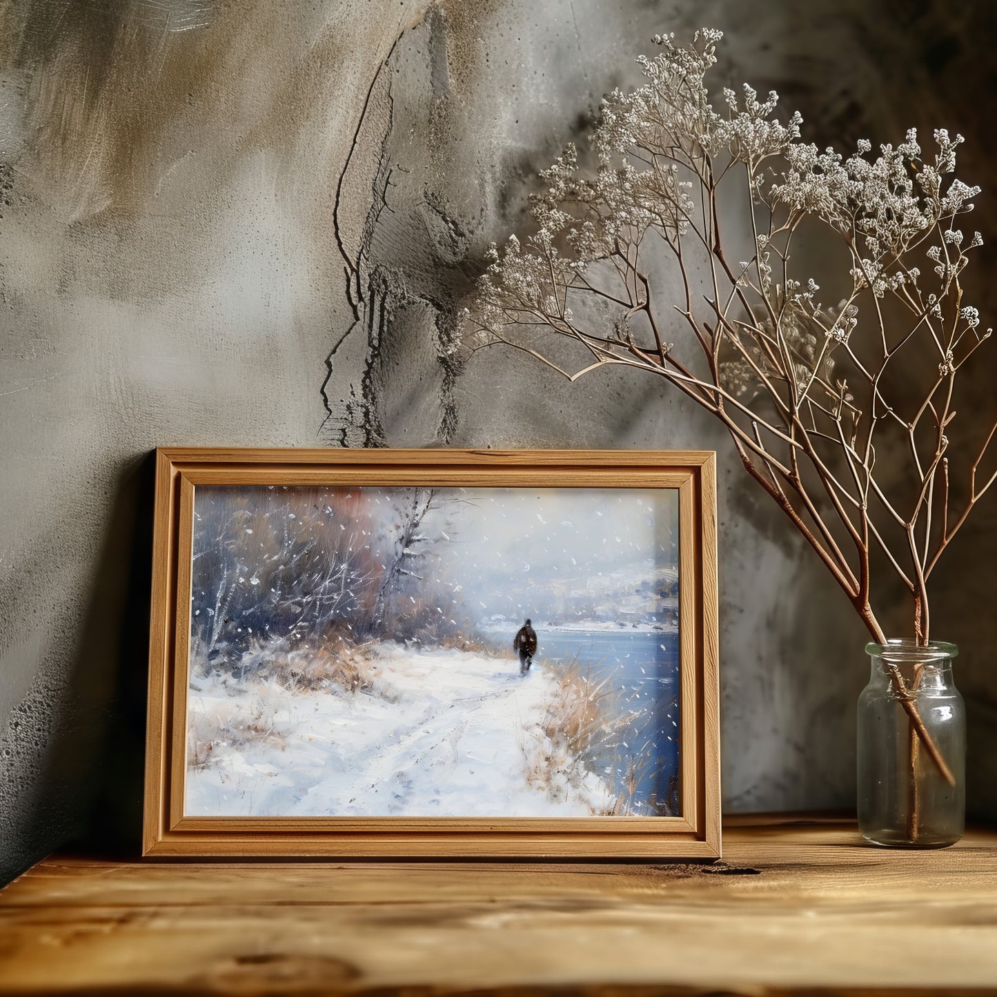 Solitude Along the Frozen Flow Painting DIGITAL Art | PRINTABLE Digital Download