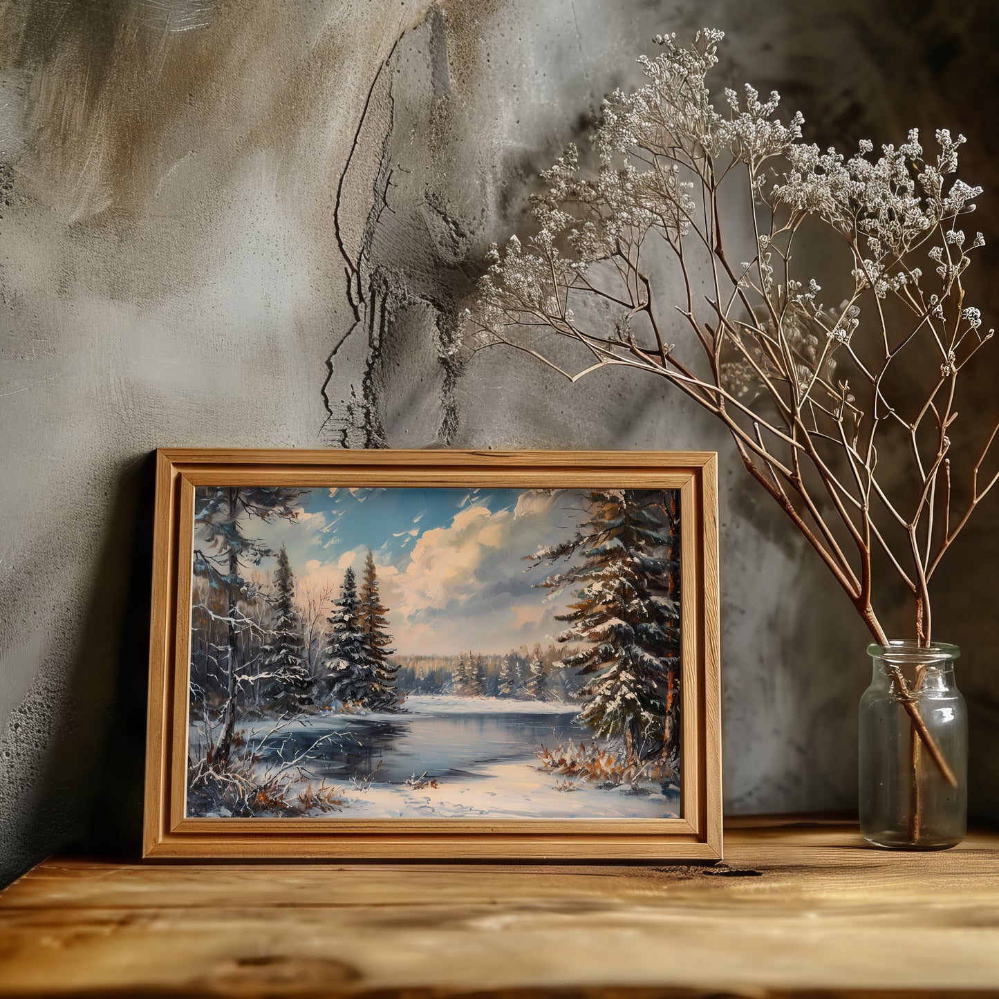 Frozen Lake Christmas Painting DIGITAL Art | PRINTABLE Digital Download