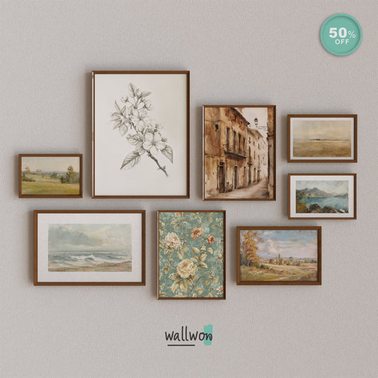 Set of 8 Printable Art | Vintage Collection in Warm Neutral Tones | Digital Downloads