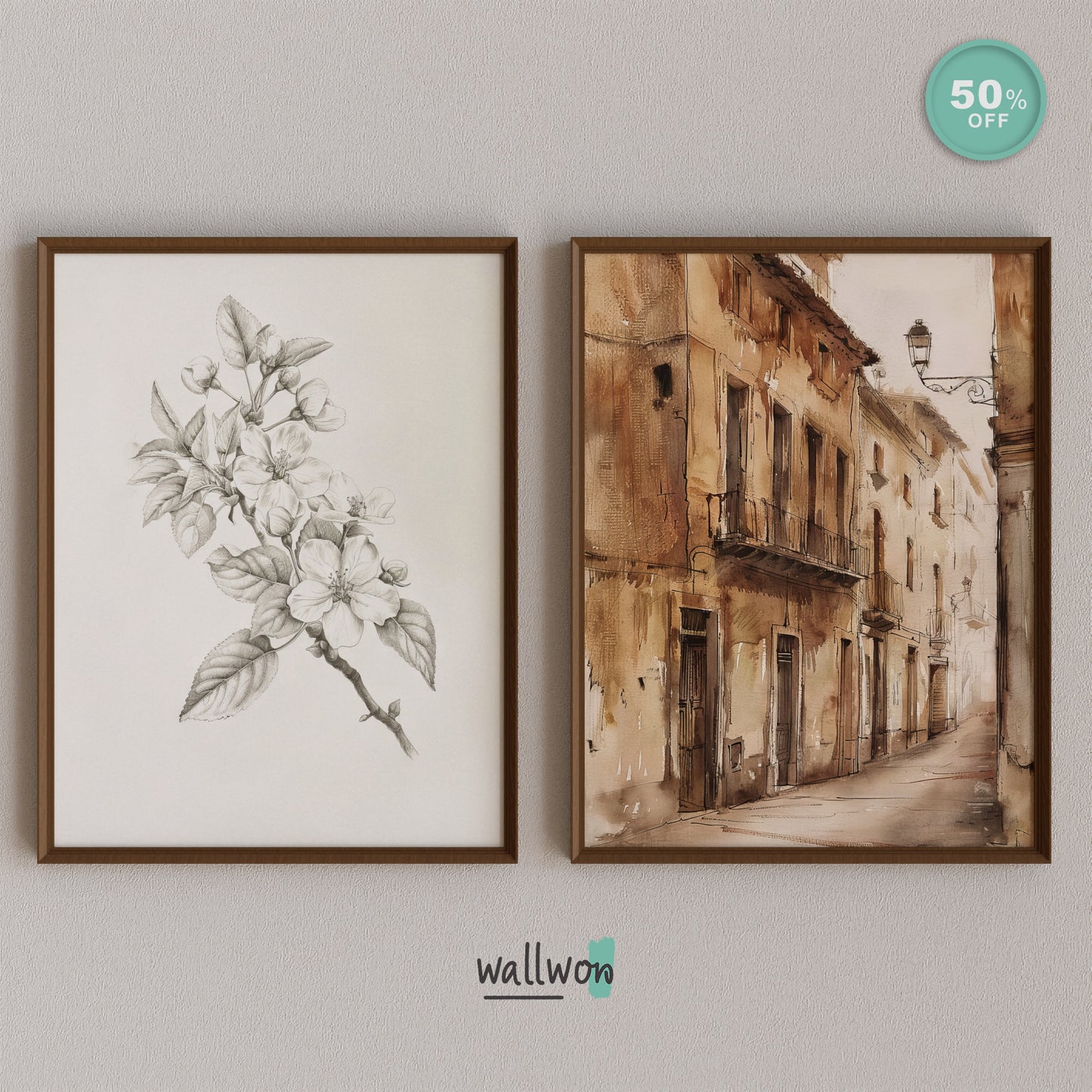 Set of 8 Printable Art | Vintage Collection in Warm Neutral Tones | Digital Downloads